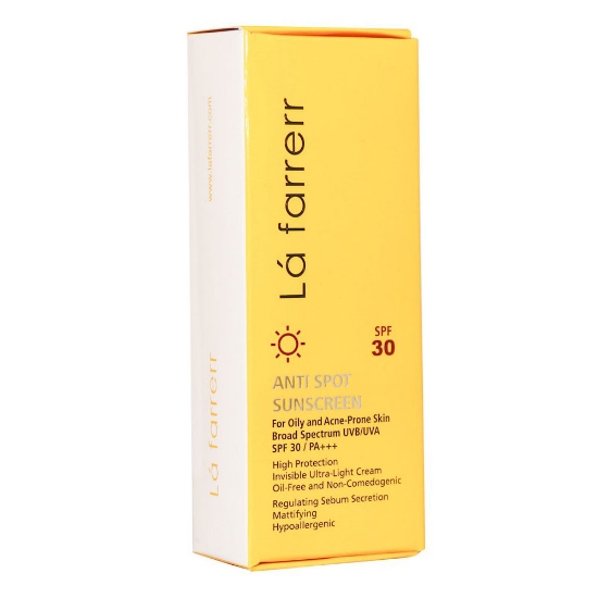 کرم ضد آفتاب ضد لک لافارر مخصوص پوست چرب بی رنگ SPF30 حجم 40 میلی لیتر