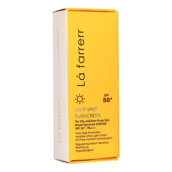کرم ضد آفتاب ضد لک لافارر مخصوص پوست چرب بی رنگ SPF50