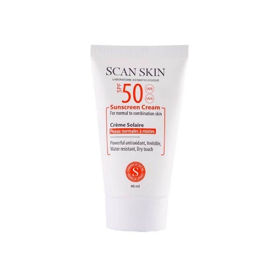 کرم ضد آفتاب بی رنگ اسکن اسکین SPF50 مخصوص پوست نرمال و مختلط 