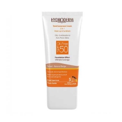 ضد آفتاب فاقد چربی بژ طبیعی SPF50 هیدرودرم  حجم 40 میلی لیتر